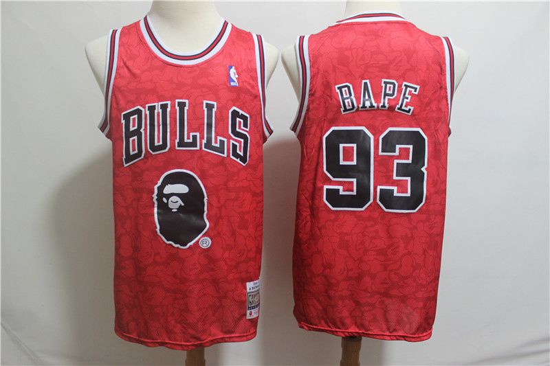 Men Chicago Bulls 93 Bape Red Stitched NBA Jersey